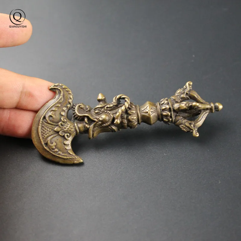 Медный Тибетский большой топор с головой дракона буддизм пестик брелоки