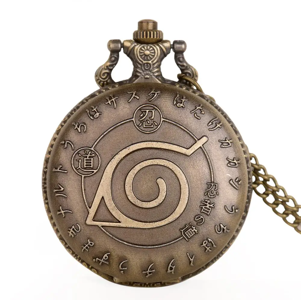 Ретро Бронзовый мультфильм Наруто карманные часы ниндзя Relojes Mujer кварцевые карманные часы ожерелье цепочка подарки для мужчин женщин детей
