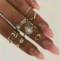 modyle 2019 new fashion women bohemian vintage gold crystal stack rings above knuckle rings set luxury free shipping