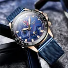 Часы наручные LIGE Мужские кварцевые, модные деловые водонепроницаемые с синим сетчатым стальным браслетом, с хронографом, быстрая доставка 7 дней, 2020