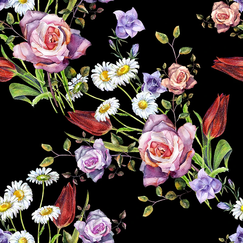 Четырехсторонняя эластичная ткань из полиэстера с цветочным принтом | Дом и сад