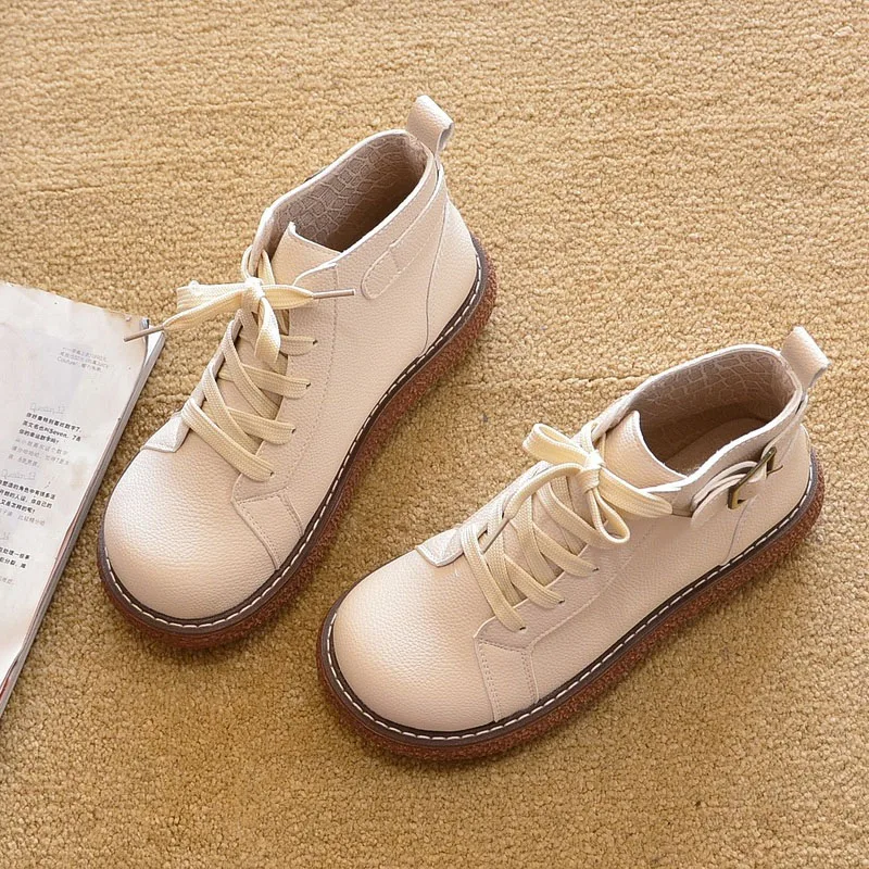 

Женские ботинки на толстой нескользящей подошве, черные или бежевые теплые плюшевые ботильоны, повседневная обувь для снега, A4063, Осень-зима