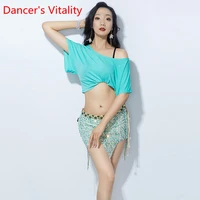 belly dancer sequined short skirt suit training set bling short sleeves top 2pecie with underwear bellydance outfit oriental dan