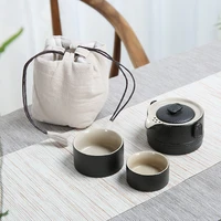 black pottery convenient tea cup set ceramic one pot two cups japanese style cloth bag travel tea set portable