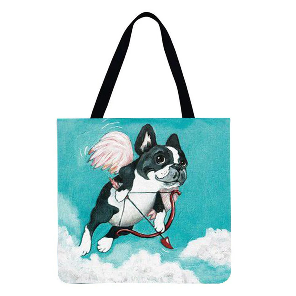 

Женская Льняная сумка Faric, сумка для покупок на плечо с принтом собаки, женская уличная Повседневная Большая складная сумка-тоут