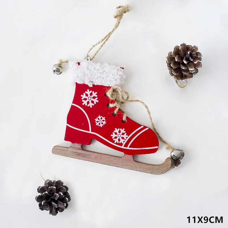 red skiing Новогодняя натуральная Деревянная Рождественская елка орнамент деревянный кулон Рождественский подарок Noel Рождественское украшение для дома Navidad Deco - Цвет: red skiing