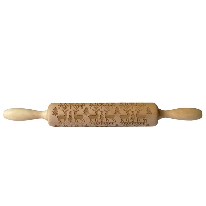 Christmas Baking Cookies Biscuit Cake Engraved Roller Embossing Wooden Elk Letters Pattern 35cm*4.3cm | Дом и сад