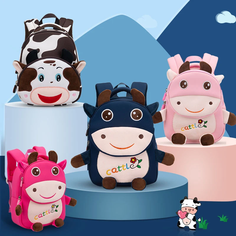 Детские школьные ранцы для мальчиков и девочек, милые цветные рюкзаки с 3D рисунком молочной коровы, с защитой от потери, 2021