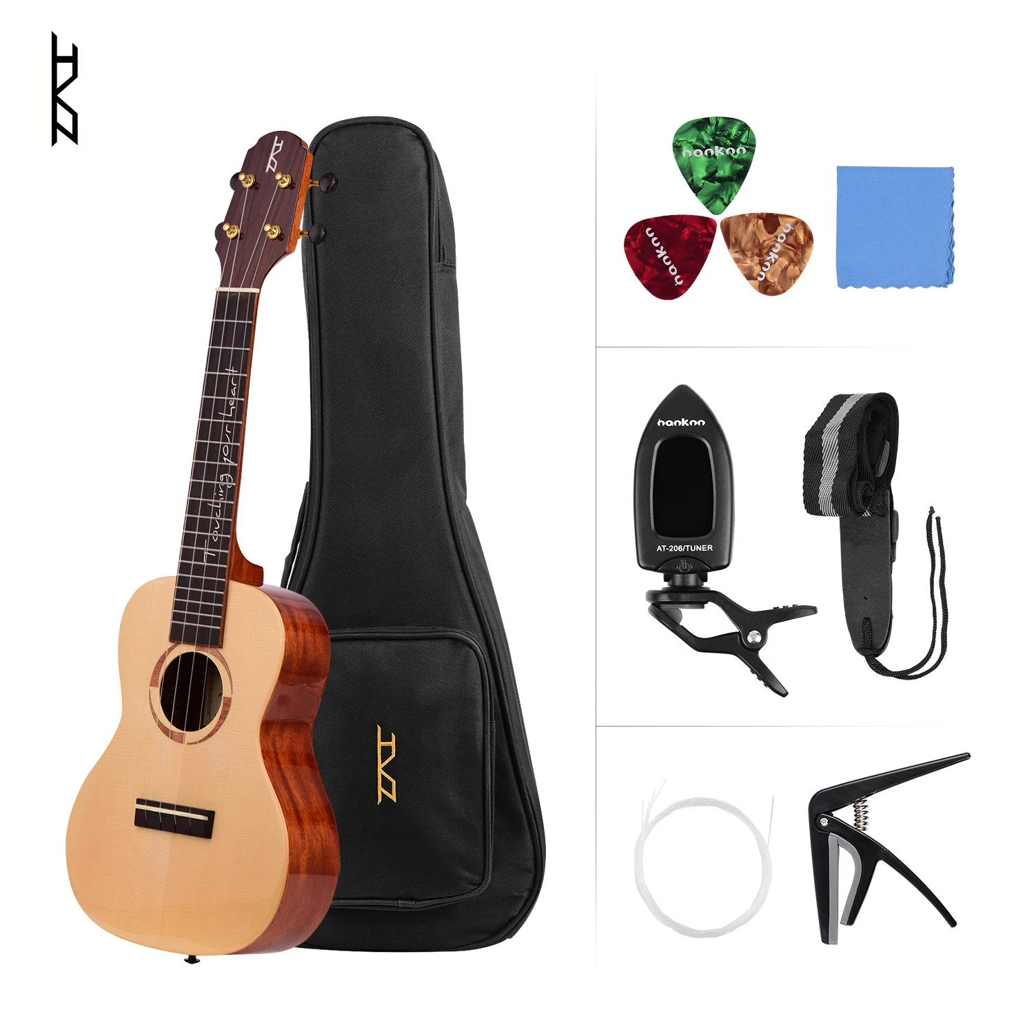 

Hanknn MG500 Professional 26 Inch Tenor Ukulele Ukelele Spruce Topboard with Gig Bag Uke Strap Strings Capo Tuner 3pcs Picks