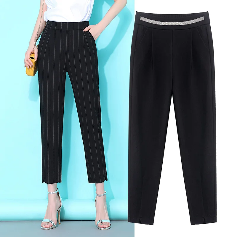 Брюки женские с завышенной талией повседневные приталенные офисные штаны до