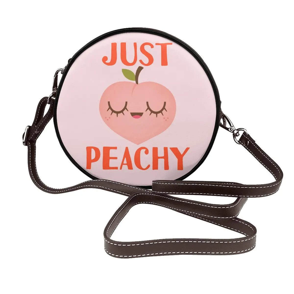 

Just Peachy Shoulder Bag Fruits Cartoon Office Leather Round Bag Female Fashion Retro Purse