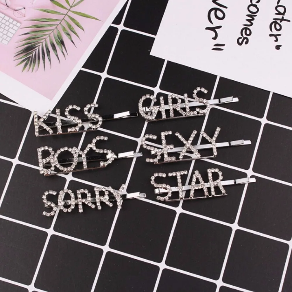 Модные стразы с надписями на английском языке заколка для волос девочек подарок