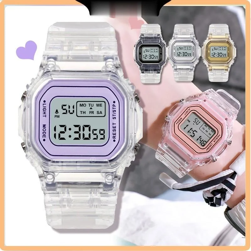 

Luminous Alarm Clock Sports Waterproof Multifunctional Electronic Watch Transparent Square LED Watch for Men Women Students &