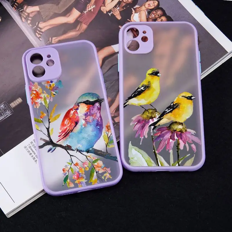 

Watercolor cute Birds cartoon Phone Case matte transparent For iphone 7 8 11 12 13 plus mini x xs xr pro max cover