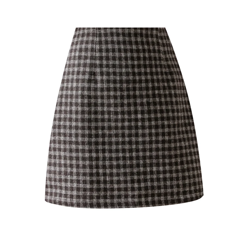 

JXMYY Plaid skirt female autumn and winter new fashion retro high waist thin a-line skirt woolen bag hip skirt tide