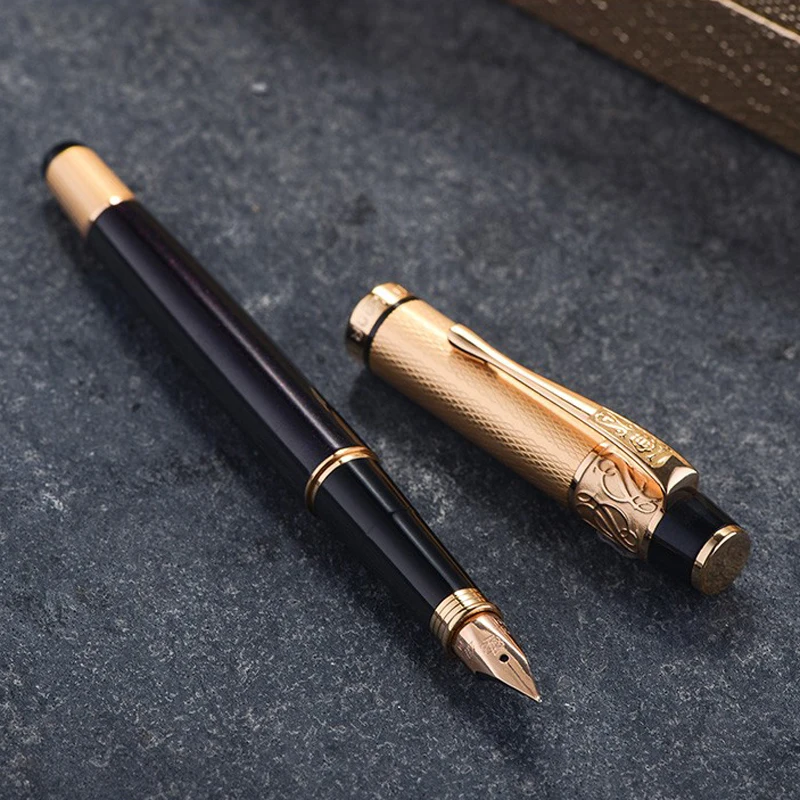Hero 200B Black Barrel 14K Gold Fine Nib 0.5mm Fountain Pen Gold Trim Office School Writing Tool Gift Box Pen Set Accessory