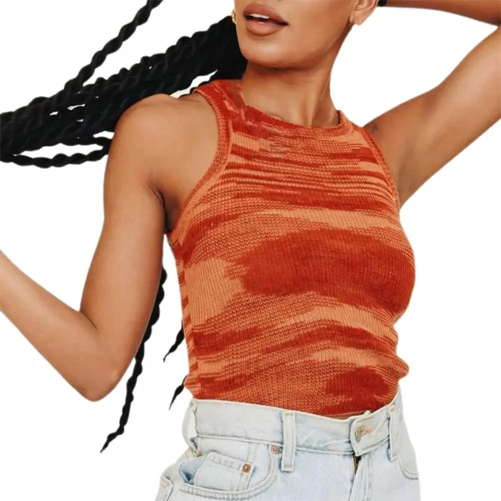 

Vest Sleeveless O Neck Knitted Women Multicolored Cropped Tank Top for Work