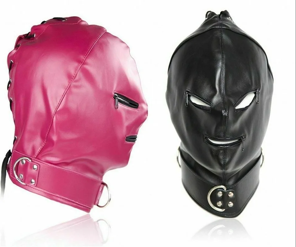 Кожаный колпачок для головы бондаж вечеринки застежка-молния защита глаз рот