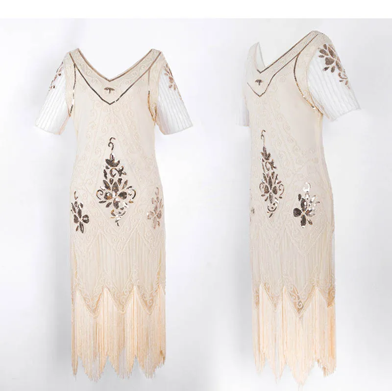 Платье флэпперов 1920-х Гэтсби для женщин, винтажное с пайетками, бахромой, бисером и ар-деко, подходит для вечеринок и выпускных вечеров "Вестидос Де Фиеста Ноче".