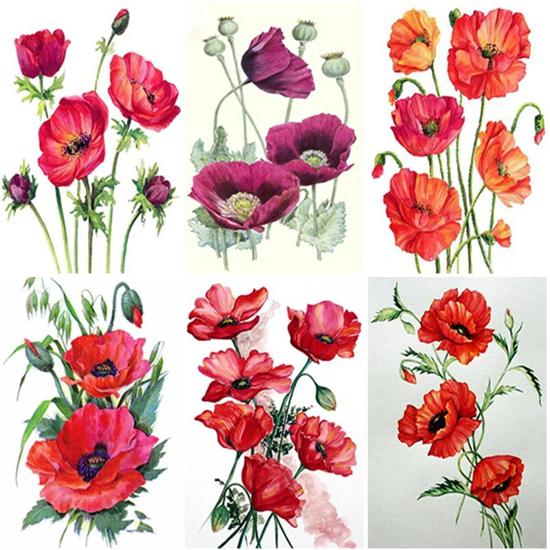 

Poppy Flower 5D Diamond Painting Landscape Floral Diamond Embroidery Mosaic Cross Stitch Full Square Round Drill Home Decor Gift