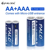 palo 1 5v aa usb li ion rechargeable battery 2800mwh 1 5v aaa usb lithium rechargeable batteries 1110mwh with usb cable