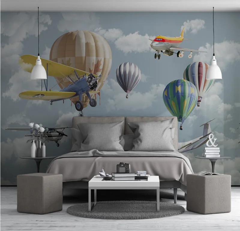 Скандинавский минималистский ручной росписью мультфильм самолет воздушный шар