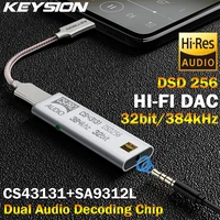 keysion dsd256 hi fi dual audio chip decoder usb type c to 3 5mm headphone amplifier adapter dac for iphone mac android window10