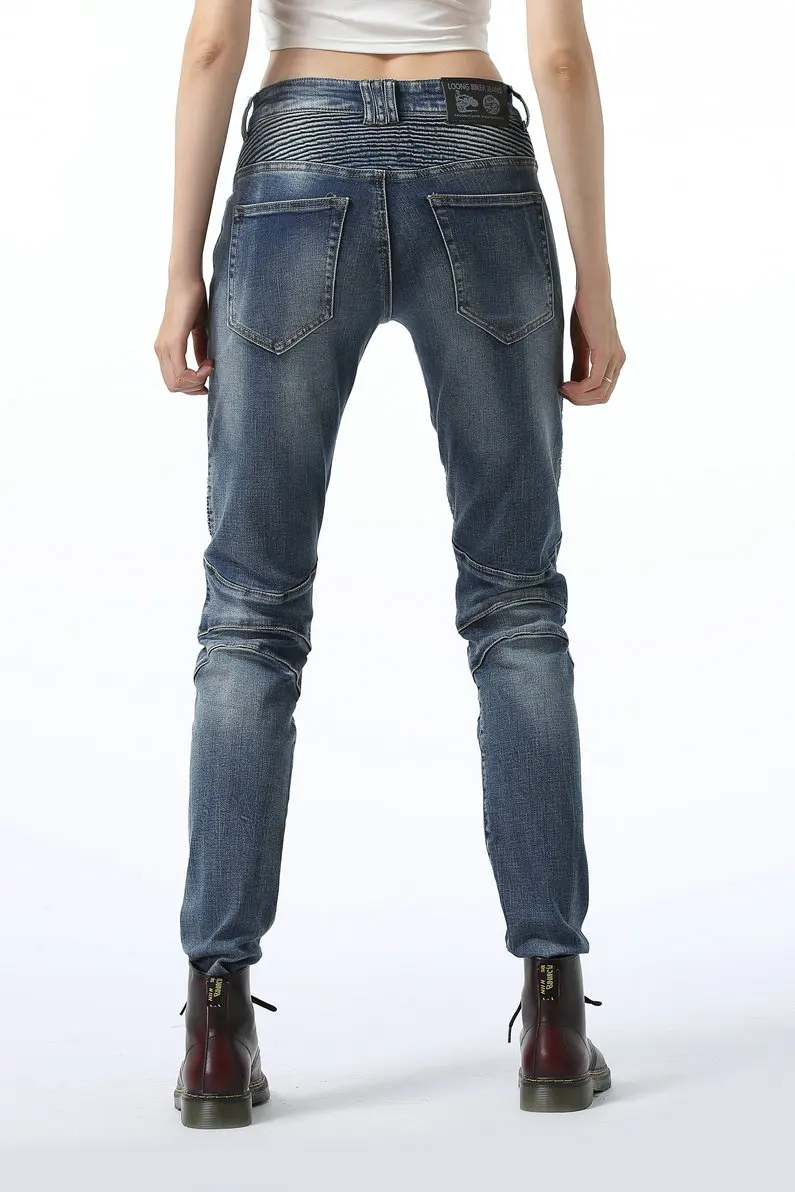 Один Цвет Для женщин Slim Fit Мотоцикл Джинсы для езды прикрепляющийся к мотоботы
