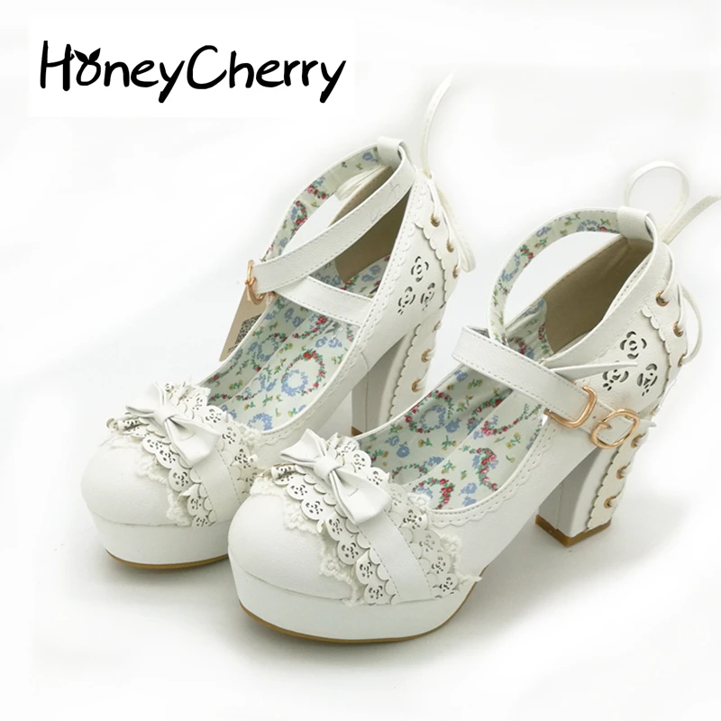 Туфли Лолиты на высоком каблуке кружевные туфли принцессы в японском стиле с