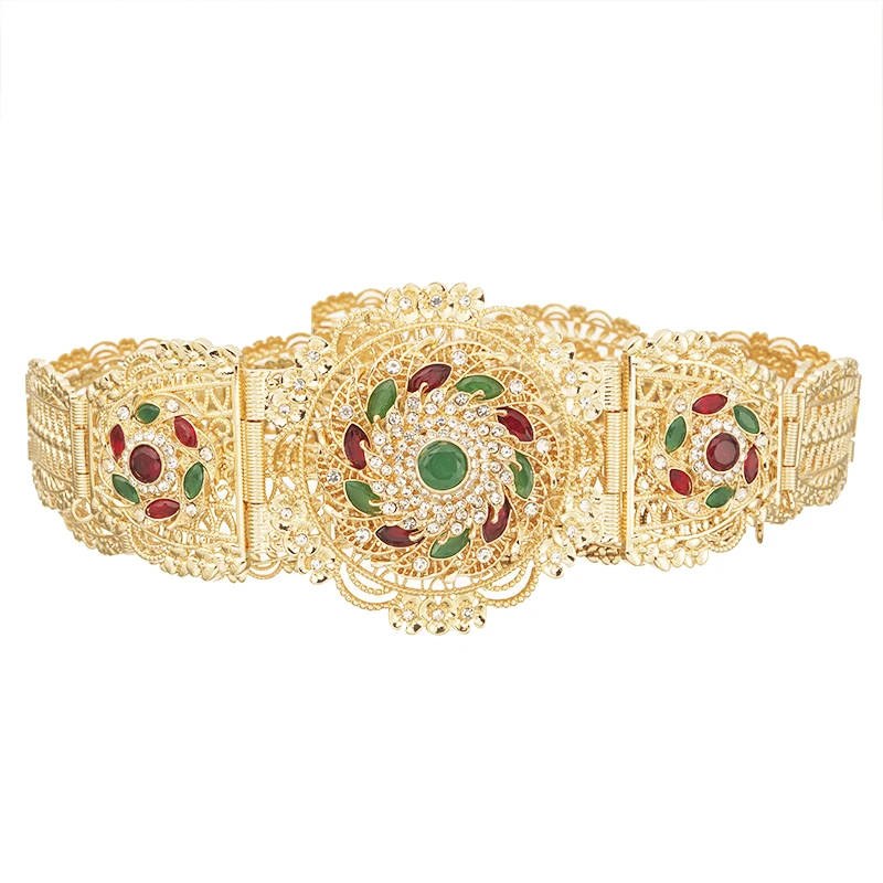 RLOPYA New Chain Belts for Women Luxury Desginer Belts with Rhinestone Morocco Wide Waist Belts for Women  Fashion Gold Belt