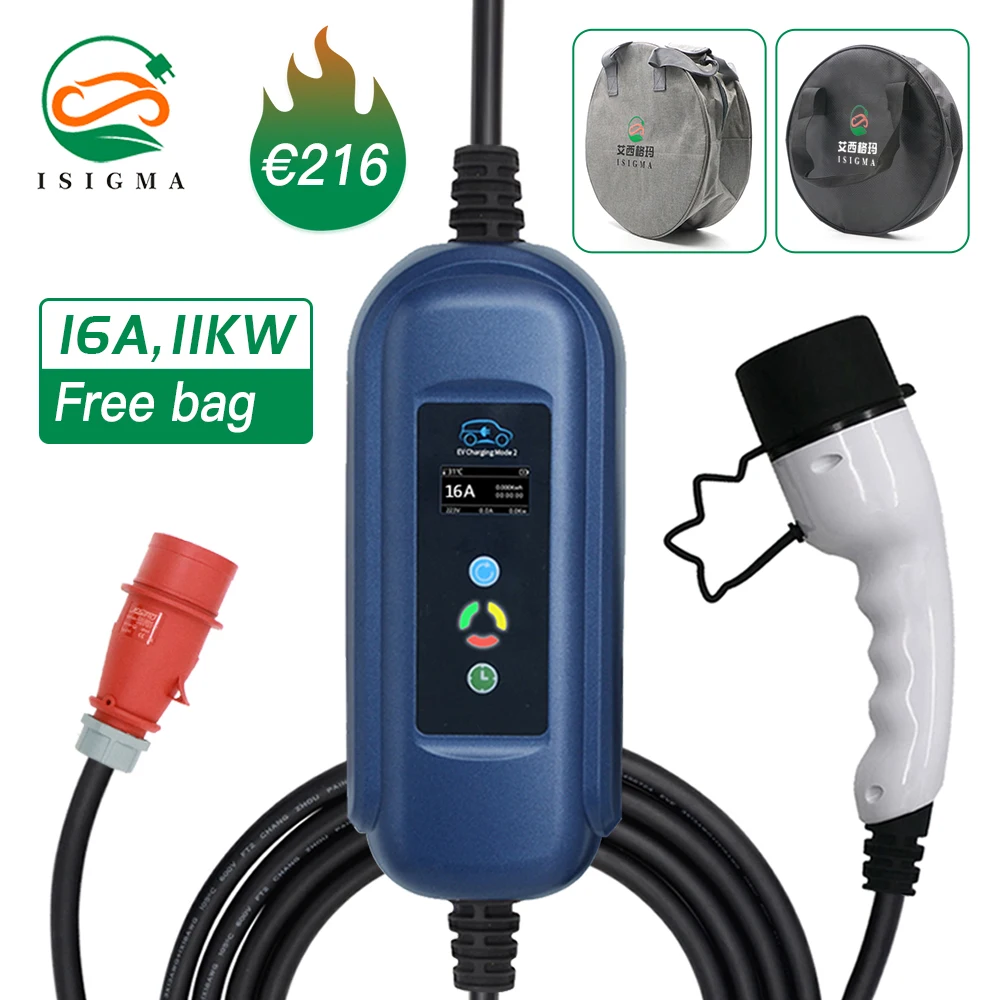 

10m Car Charger Level2 EV Charger Type2 Ev Charging Cable 16A 11kw 3Phase IEC 62196-2 CEE Plug EVSE for Electric Vehicle Charger