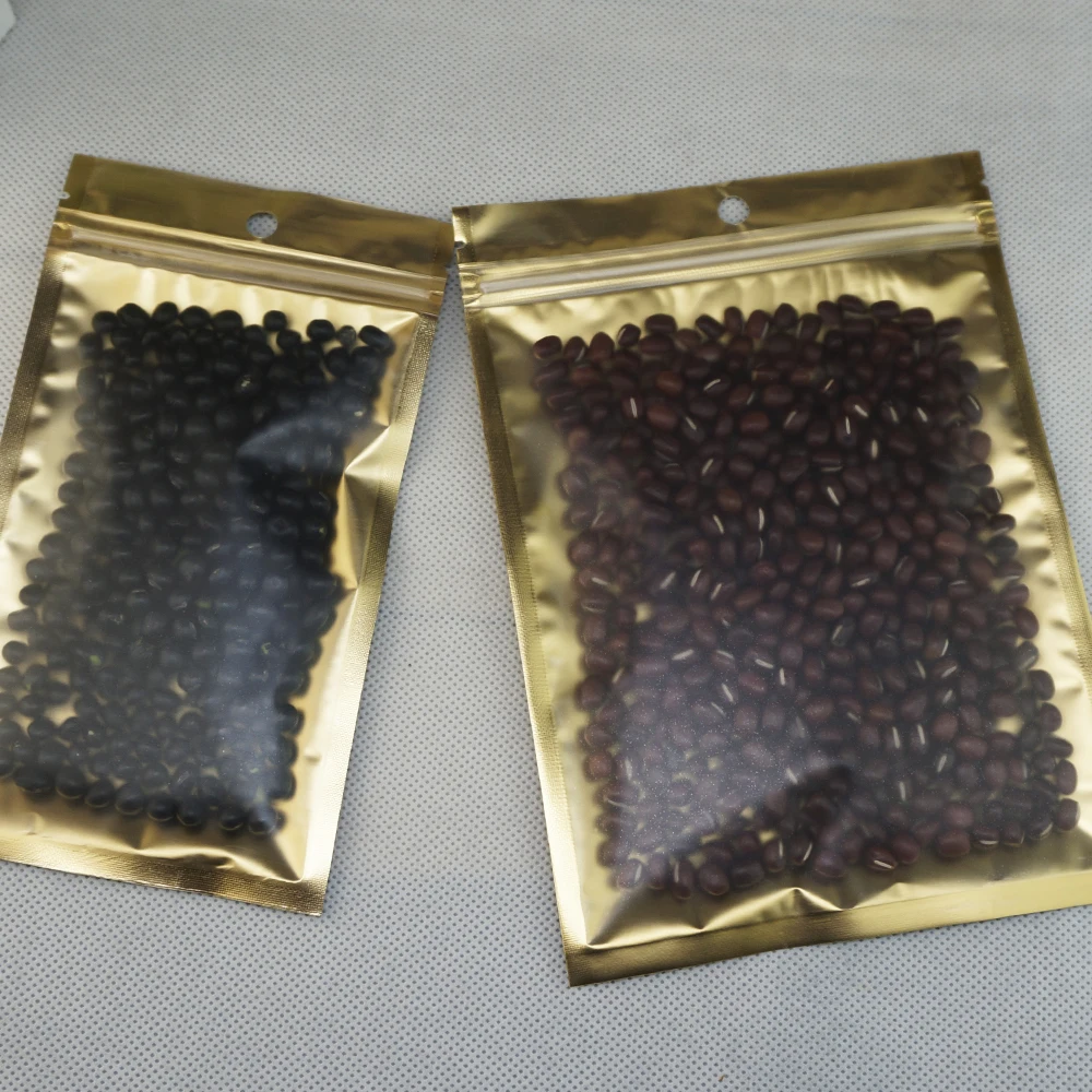 100pcs/lot 14*20cm front matte clear aluminum foil golden ziplock bag-inner gold mylar sock/gloves packing pouch reusable | Дом и сад