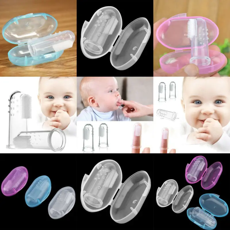 2019 Новая мягкая безопасная силиконовая пальчиковая зубная щетка для младенцев с коробкой Гигиеническая щетка для десен для массажа, формирования гигиенических привычек для детей от 6 месяцев.