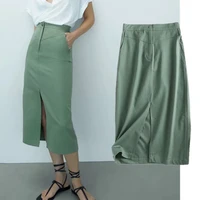 maxdutti long skirts womens enlgand style fashion solid elegant forking cotton high waist midi skirt women faldas mujer moda2021