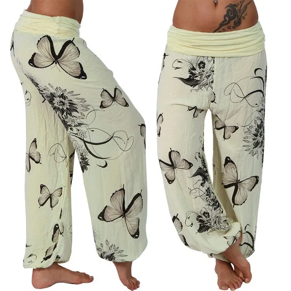 

Butterfly Print Loose Wide Legs Sweatpants Plus Size Clothes 2021 Summer Elastic Waist Woman Pants Vintage Streetwear Clothes