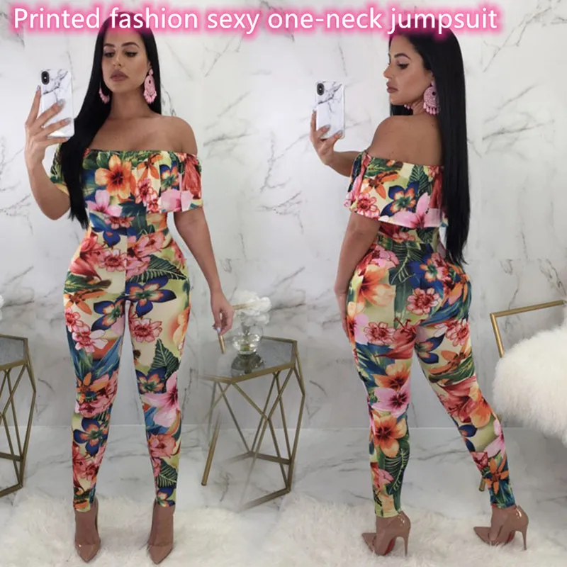 

New printed fashion sexy one-neck jumpsuit Elegant woman jumpsuits Female jumpsuit clothing Overalls for women Bodysuit