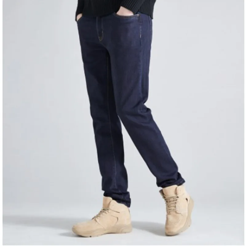 Four Seasons Men Clothing Classic Pure Cotton Solid Color Loose Stretch Straight-Leg Jeans Trendy Casual Denim Trousers  Denim