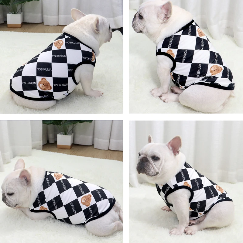 

Black and white plaid Summer Clothing Short body French Bulldog Vest Dog Pug Vest Dropshipping Costume Pet Products Dog Supplies