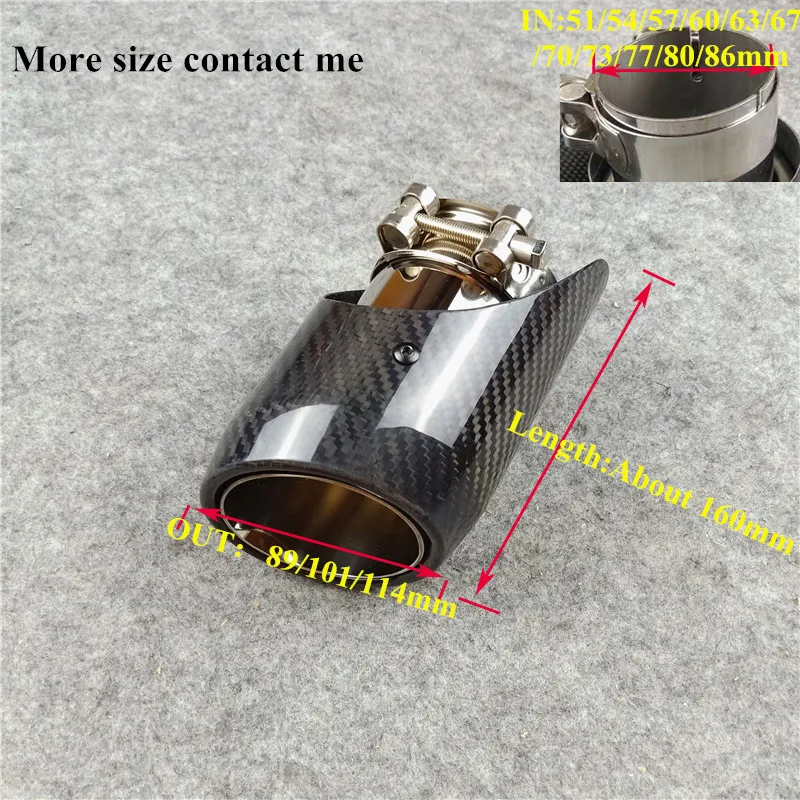 

1 Pcs The New Styling Muffler Tip 304 Stainless Steel Fit for all cars Out 89 101 114 MM Glossy Black Carbon fiber Exhaust pipe
