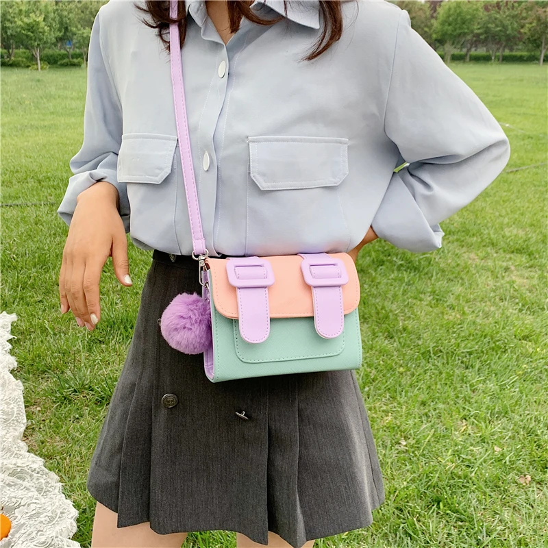 Мини сумки через плечо из искусственной кожи контрастных цветов для женщин 2021