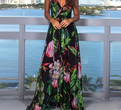 

2020 Summer New Hot Selling Women's Sexy Slim Sleeveless Fashion Sling Print Beach Dress