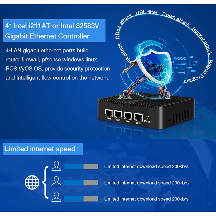 XCY мини ПК Intel Celeron J1900 J1800 Windows 10 Linux промышленный брандмауэр Barebone система мягкий маршрутизатор 4 LAN NIC SIM Pfsense Nuc