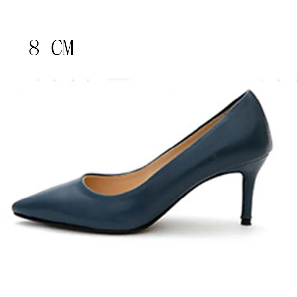 Blue Pumps 8 cm Женские туфли-лодочки женская брендовая обувь на высоком каблуке однотонные женские классические туфли на каблуке без застежки повседневная обувь весенне-Осенняя обувь с острым носком - Цвет: Blue Pumps 8 cm