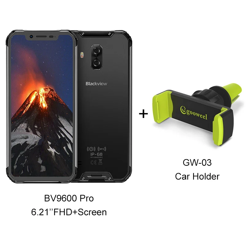 Вентиляторы цена Blackview BV9600 Pro 6 ГБ 128 ГБ P70 AI восьмиядерный смартфон Android 9,0 6,21 ''FHD+ экран IP68 16 МП мобильный телефон - Цвет: Add Car Holder