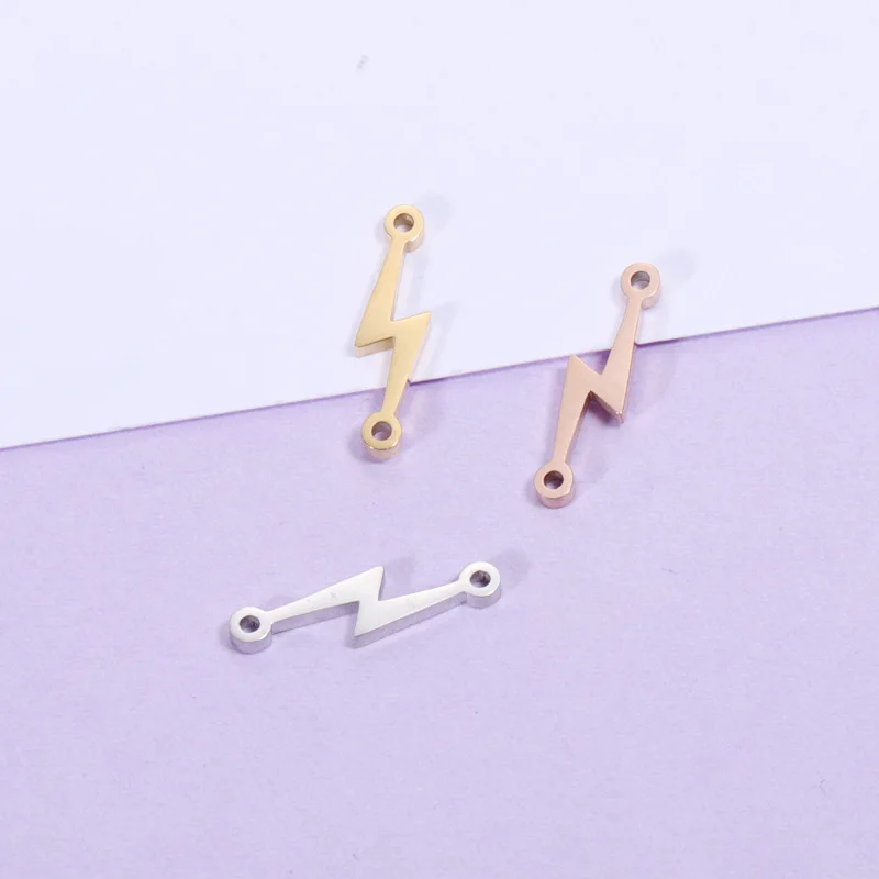 

100% Stainless Steel Flash Lightning Connector For Jewelry Making Necklace Accessories Gold/ Steel/ Rose Gold Color 20Pcs