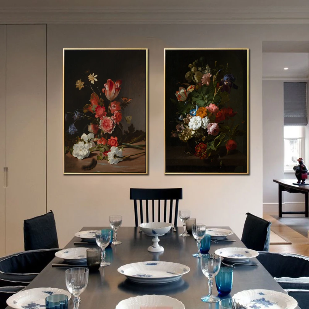 

Abstract oil painting plant flower rose art poster modern flower arrangement art poster living room home decoration mural