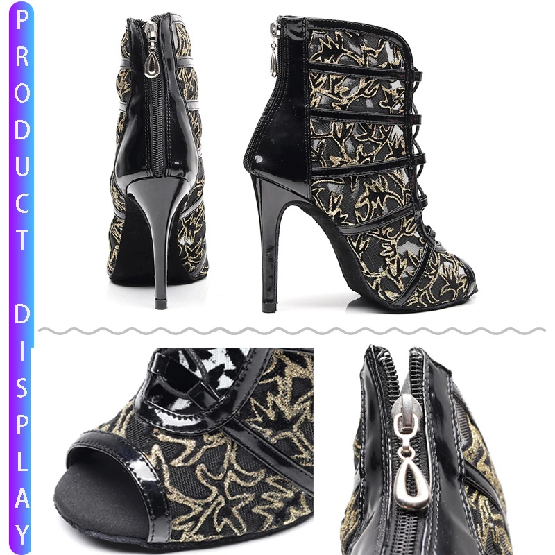 Salsa Jazz Ballroom Outdoor Plus Size Women Lattin Dance Shoes Ladies Tap Heel Rubber Golden Dancing Boots