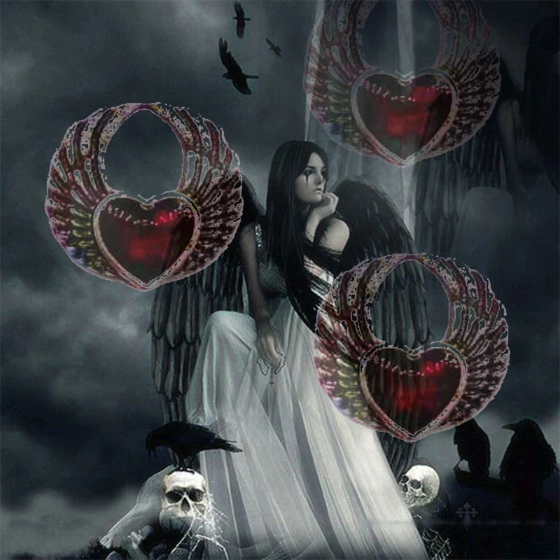 

Retro Small Red Heart Wing Stud Earrings Gothic Red Blood Heart Earrings Wing Ear Stud Earring for Women Fashion Jewelry