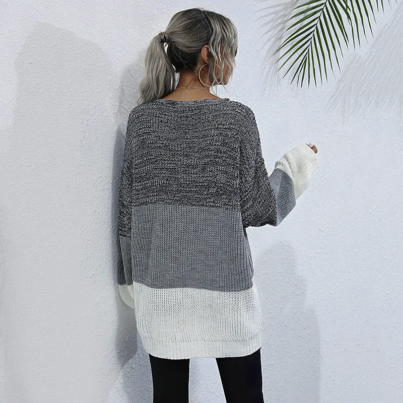 

Casual 2020 Women Sweater Elegant Vintage Lantern Sleeves Loose Long Pullovers