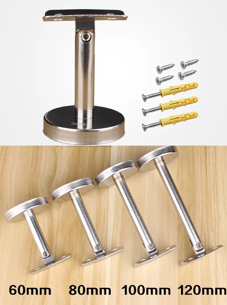 

6Pcs/Lot 304 Stainless Steel Handrail Wall Floor Mount straight post Bracket Adjustable With Screw Anchor